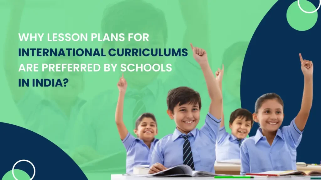 Students in an Indian classroom engaging with international curriculum materials."​Image Heading: "Integrating Global Lesson Plans in Indian Classrooms