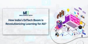 Illustration of diverse Indian learners using digital devices with online education elements, representing the EdTech revolution in India.